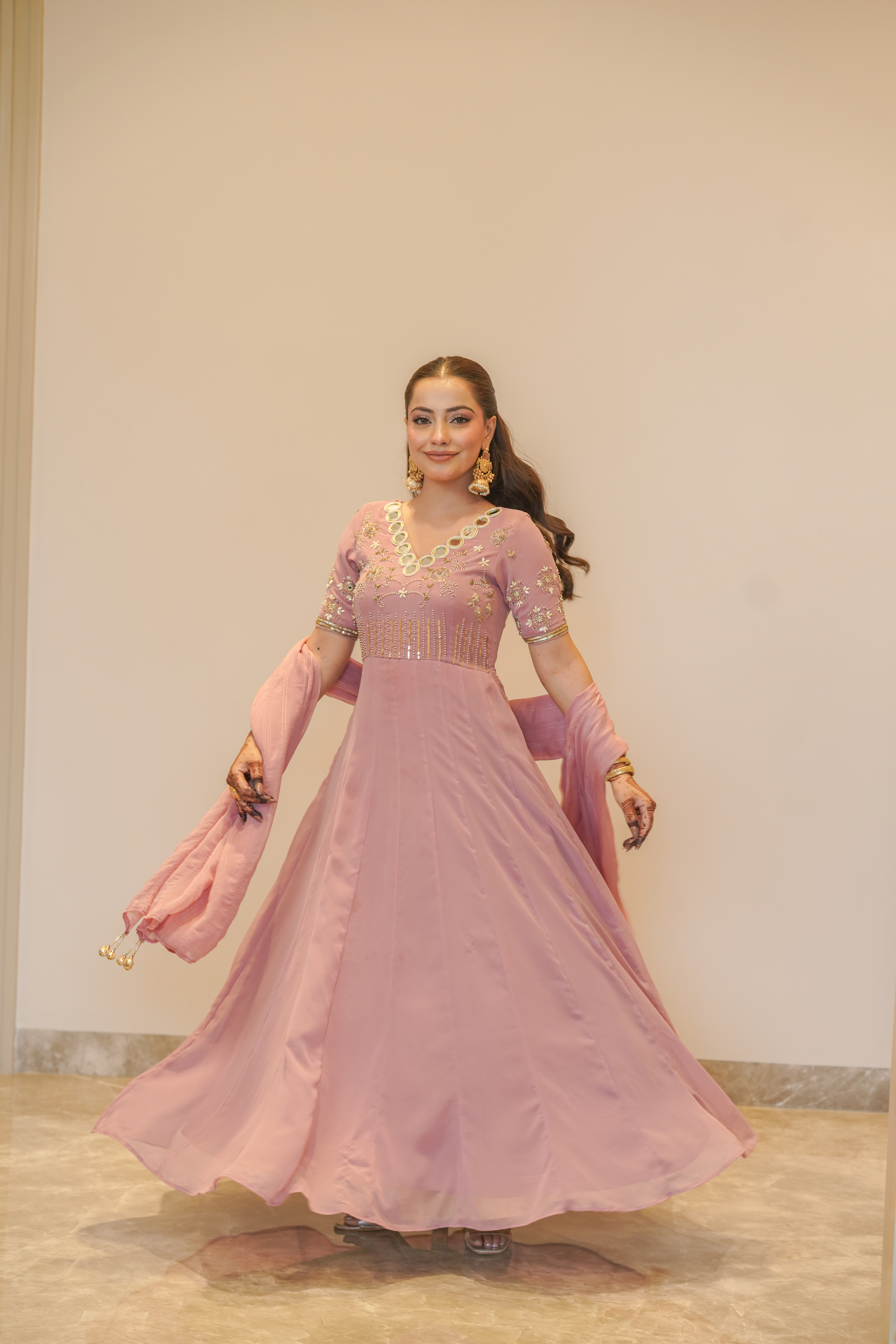 Blush Pink Mirror Anarkali with Dupatta