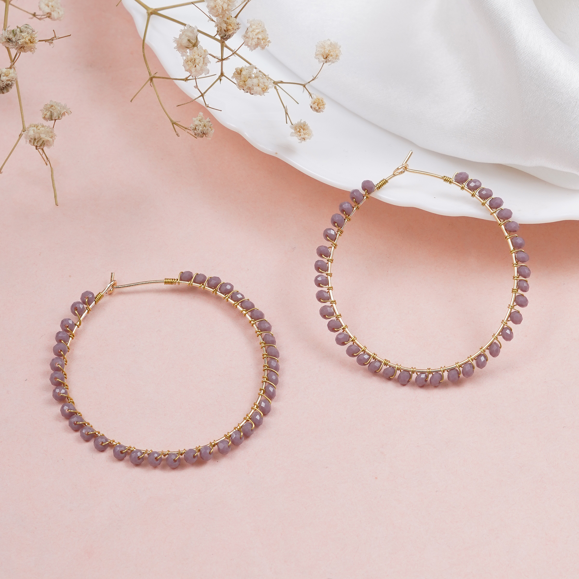 Beaded Hoop Purple Earrings