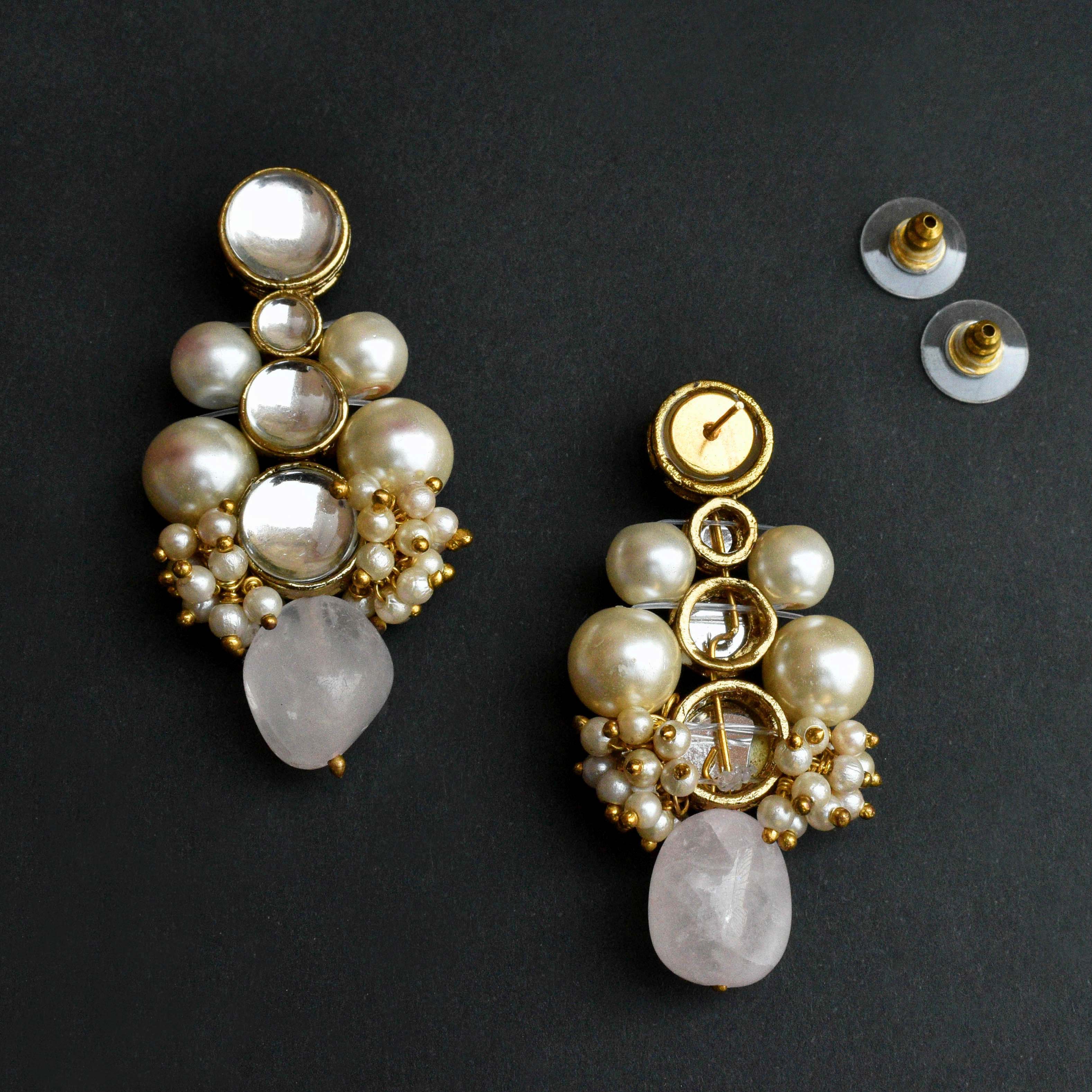 Baby Pink Glass Stone Kundan Earrings