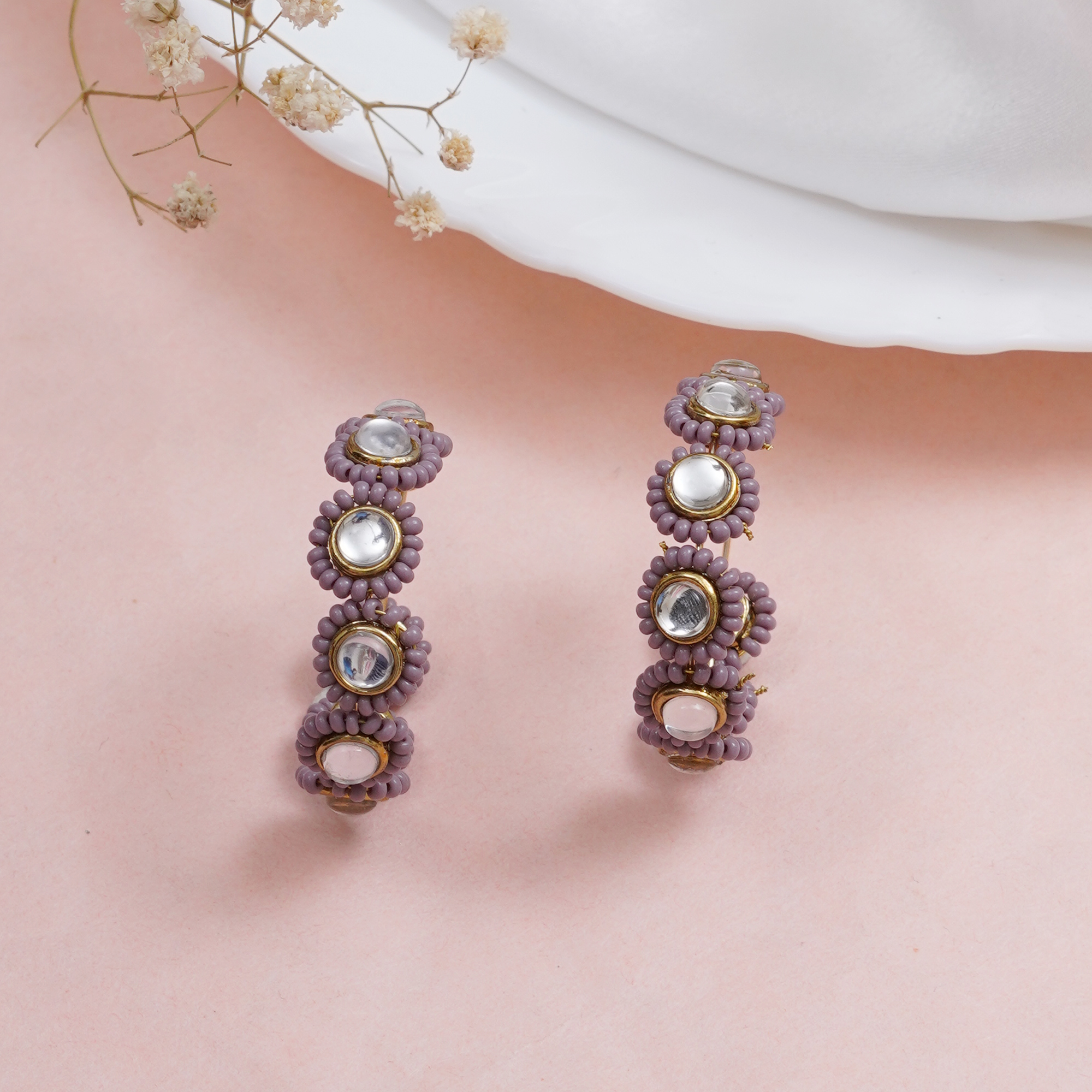 Mounted Pearl Purple Hoops 