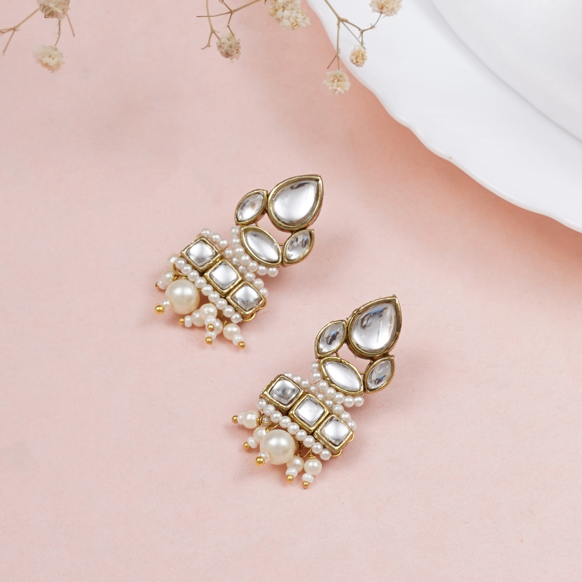 Divine Kundan White Earrings