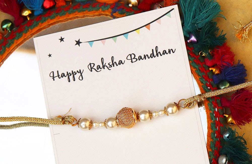Mesh And Pearl Rakhi with Roli Chawal