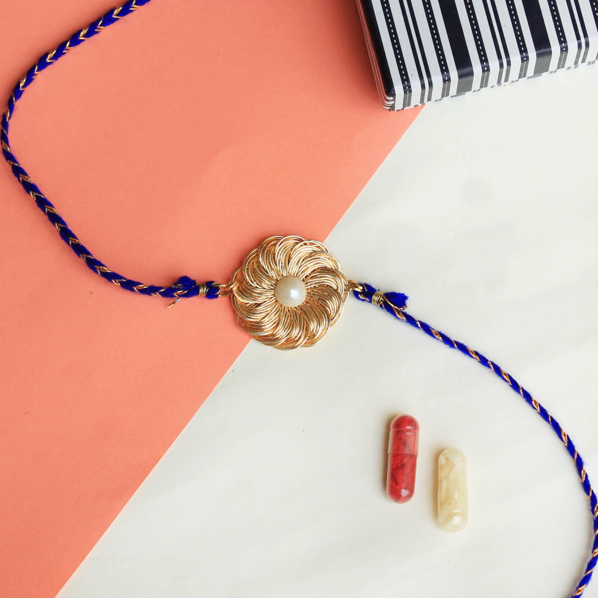 Blissful Blue Rakhi with Roli Chawal