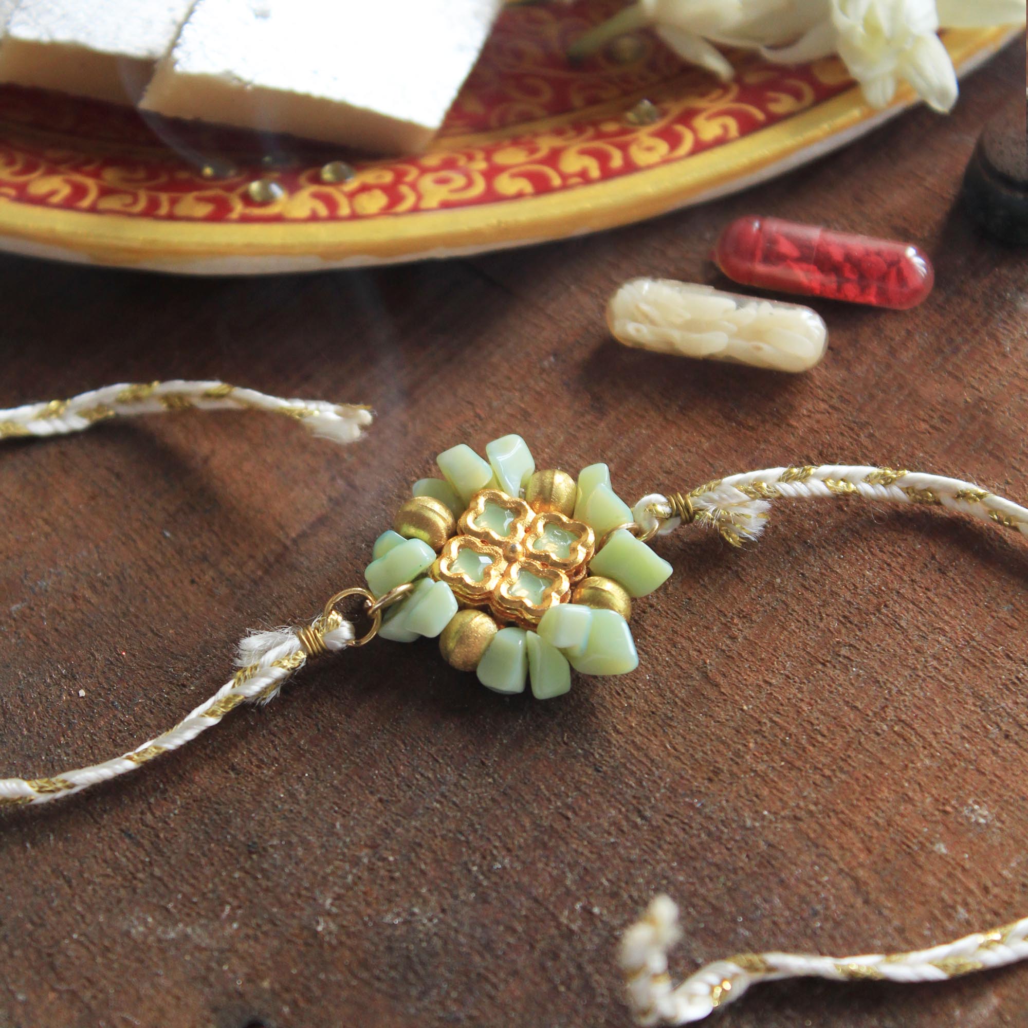 Lush Green Rakhi with Roli Chawal