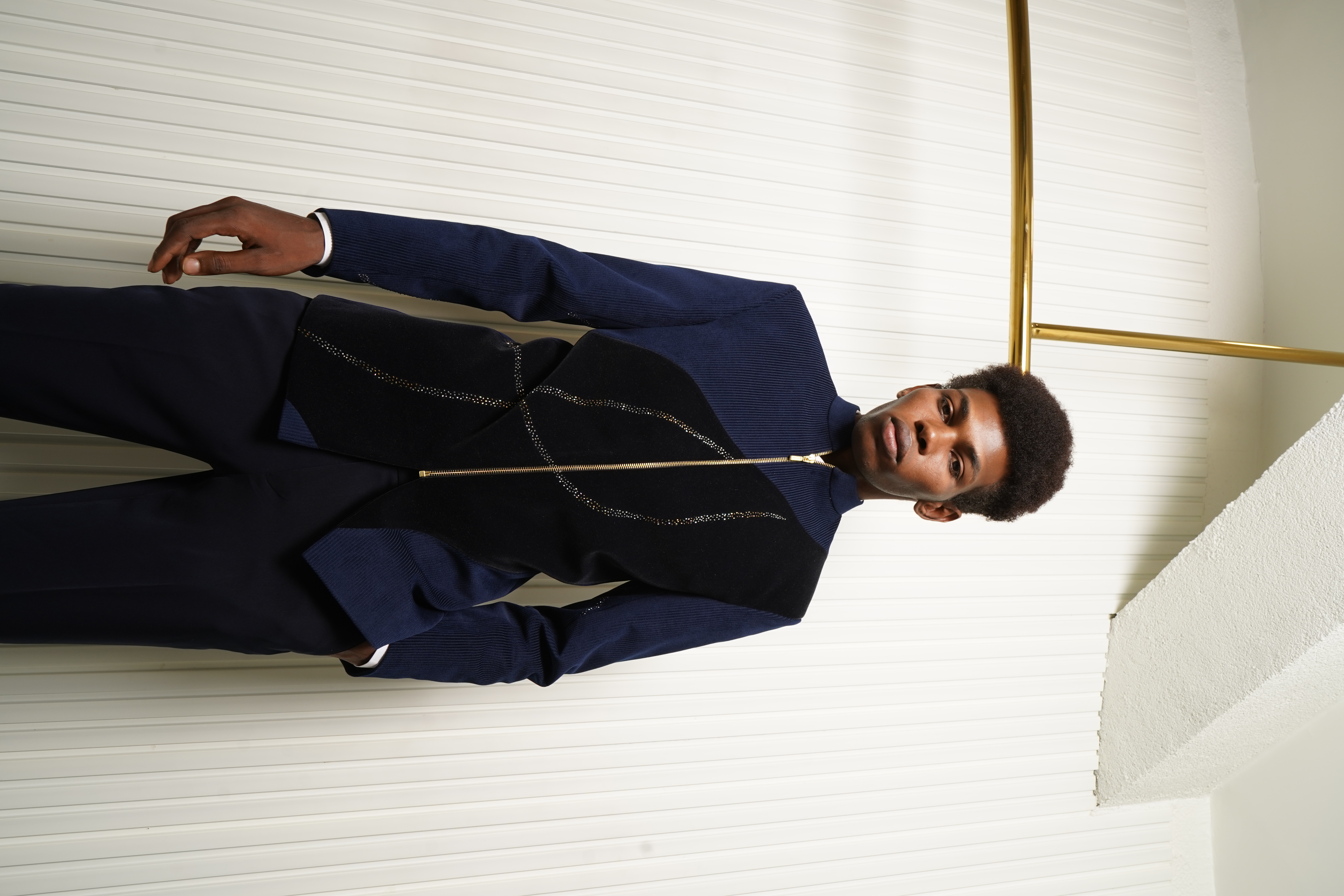 Navy Blue Embellished Bandgala Set
