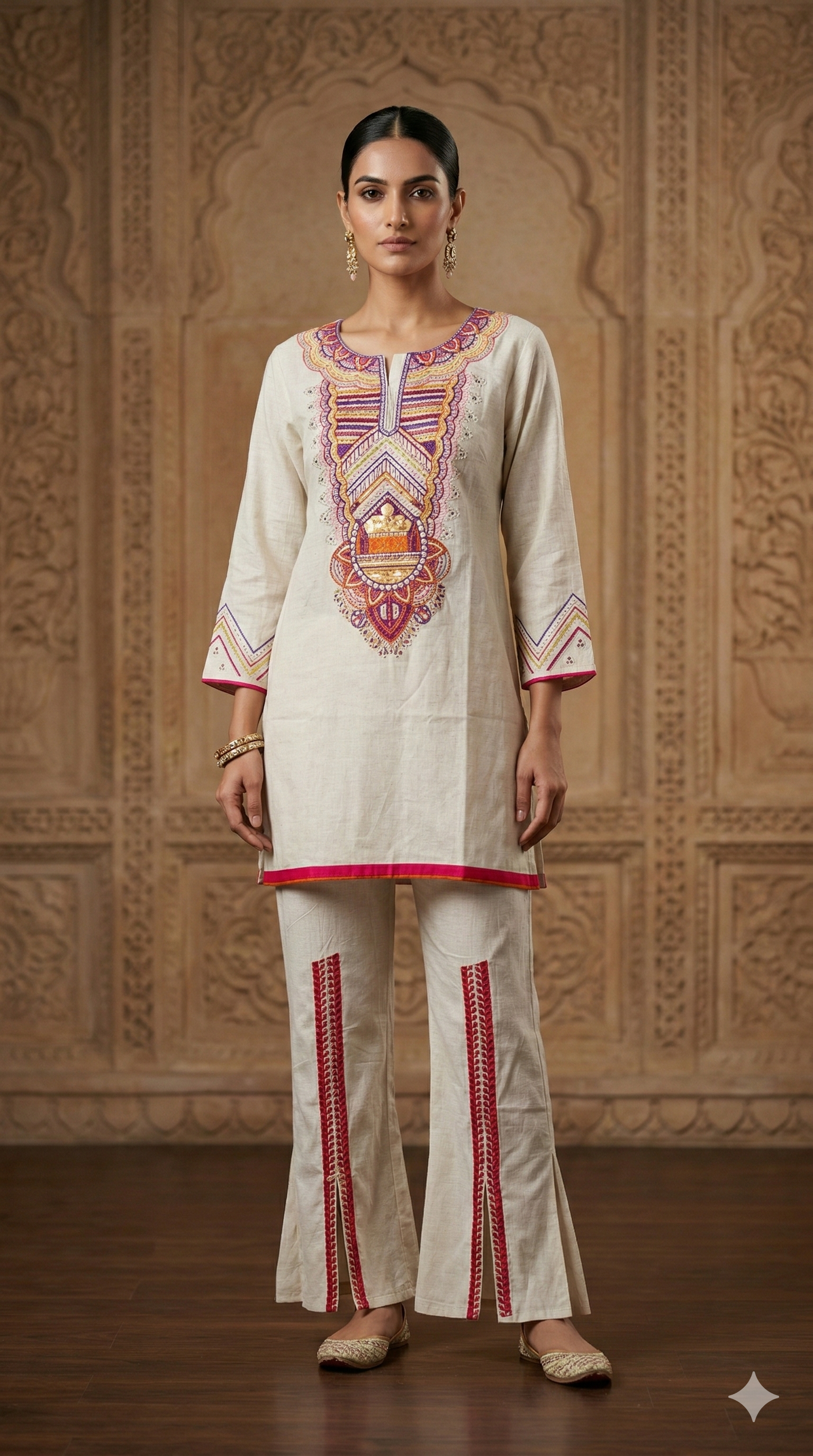 Ivory Zari-Encrusted Co-Ord Set