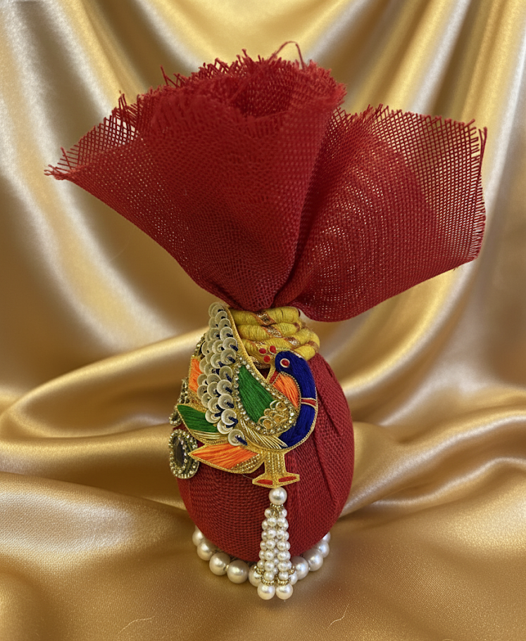 Peacock Red Designer Nariyal