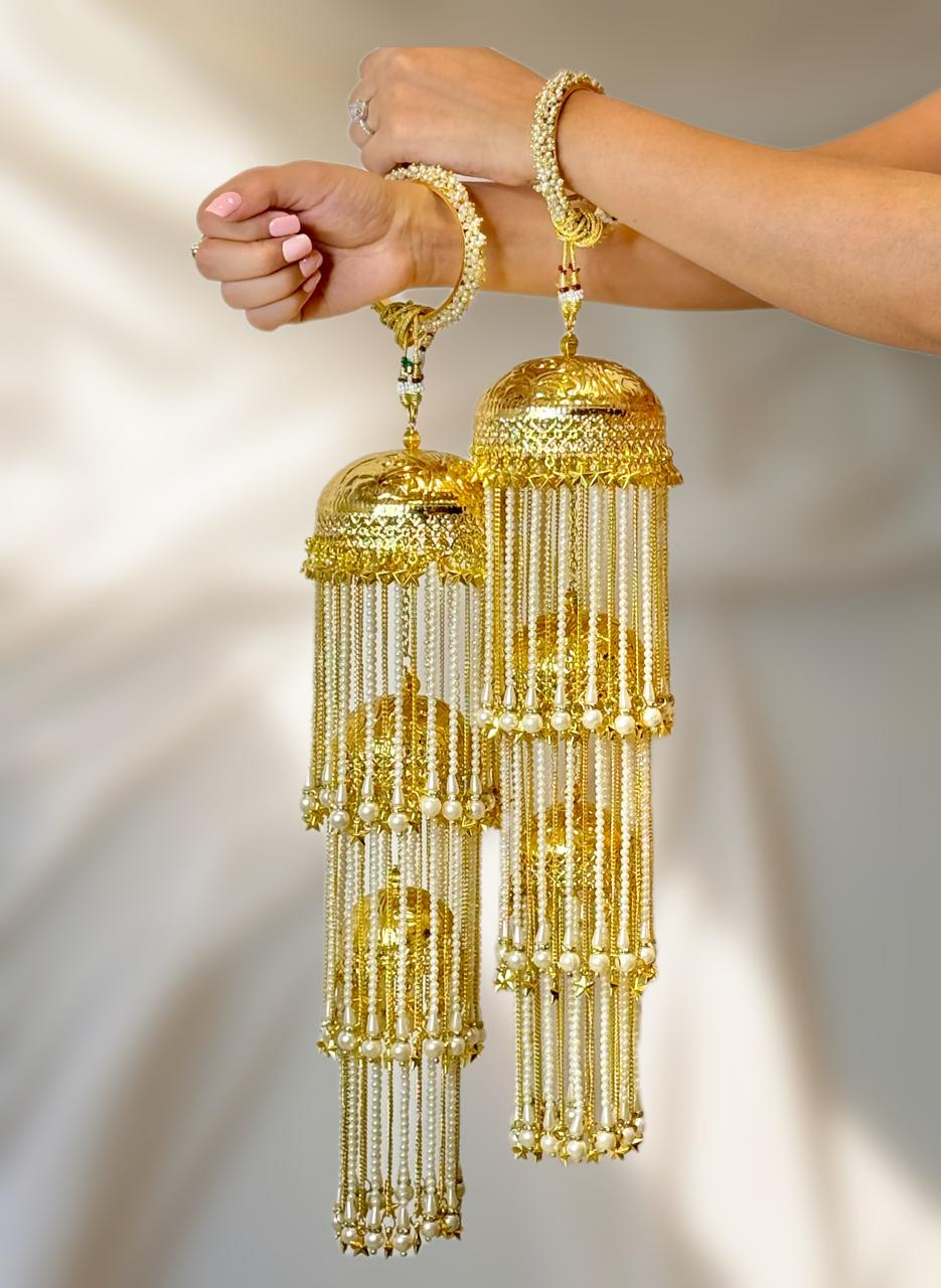 Minimalist Gold Kaleeras with Sleek Pearls