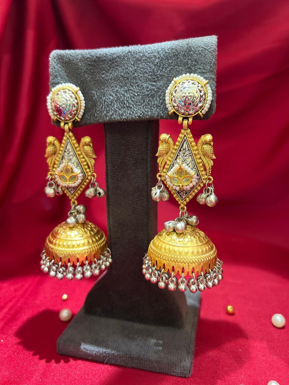 Peacock Perch Dual-Tone Jhumkas