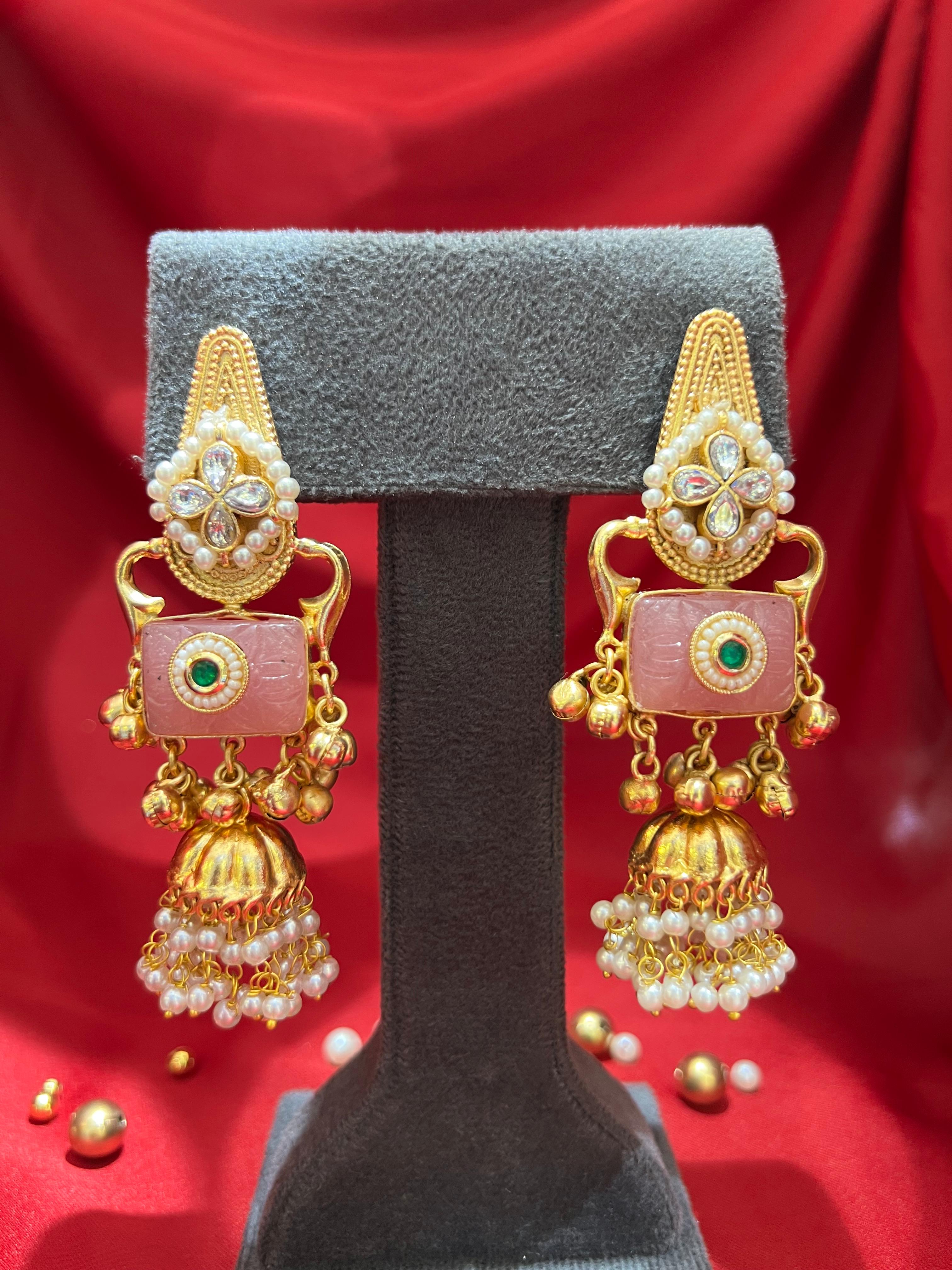 Blush Stone Kundan Jhumkas