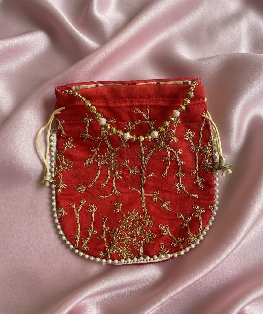 The Red Blossom Designer Potli