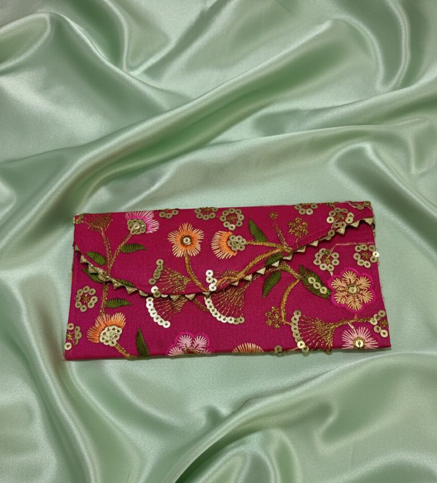 Hot Pink Embroidered Shagun Envelope