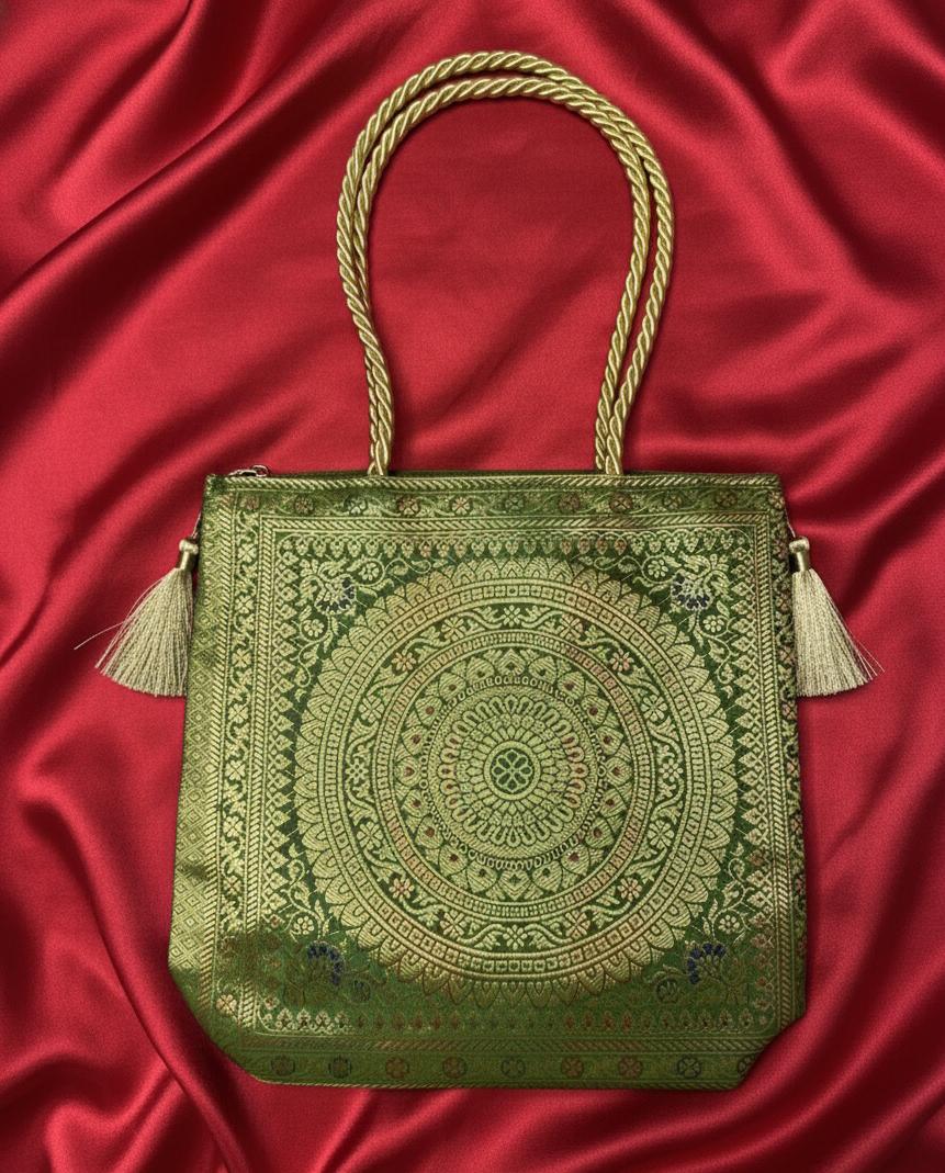 Banarasi Green Festive Brocade Bag