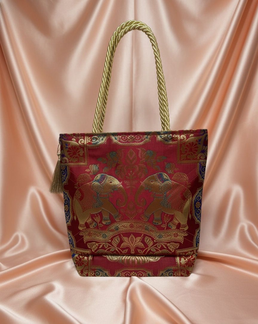 Banarasi Maroon Elephant Brocade Bag