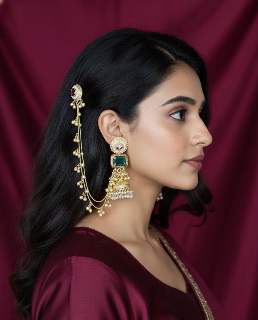 Meher Ear Chain Chandbali Jhumka